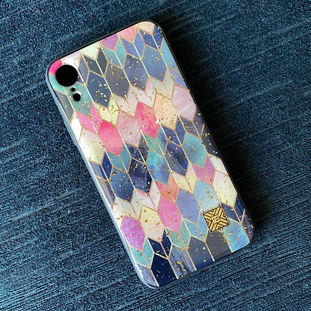 iPhone XR Case Multicolor Glossy Geometric Print Cover NEW
